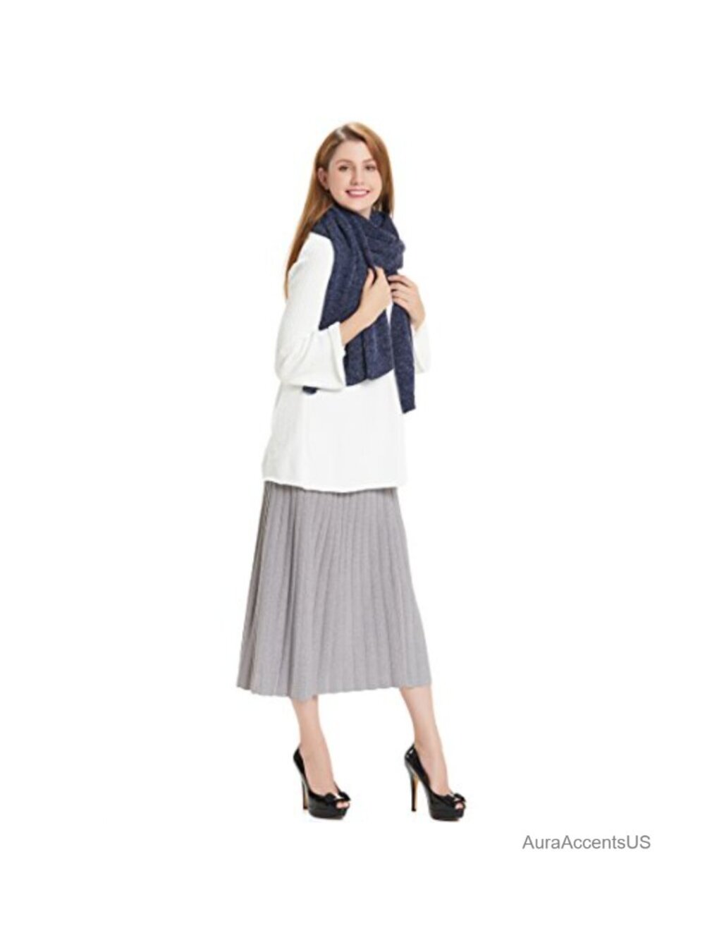 Women's Soft Pashmina Shawl Wrap Acrylic Nylon Scarf with Pockets Oversized - Picture 3 of 6